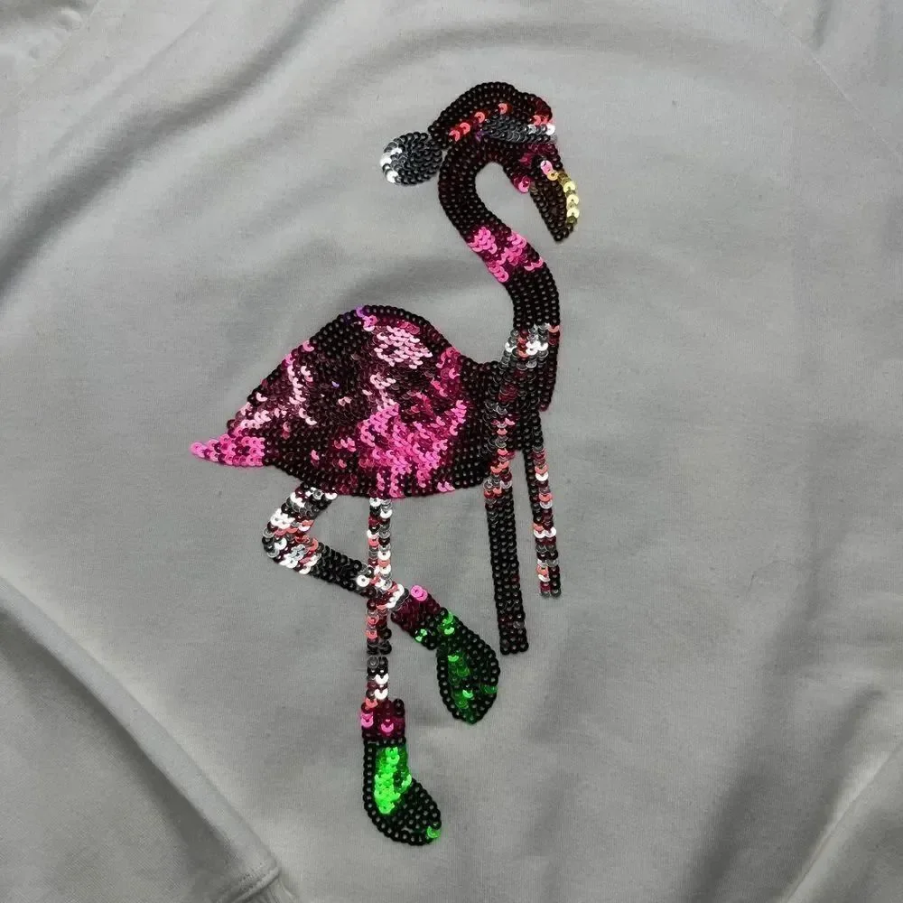 Workshop Sequin Flamingo Long sleeve Sweatshirt White Pink Size Medium